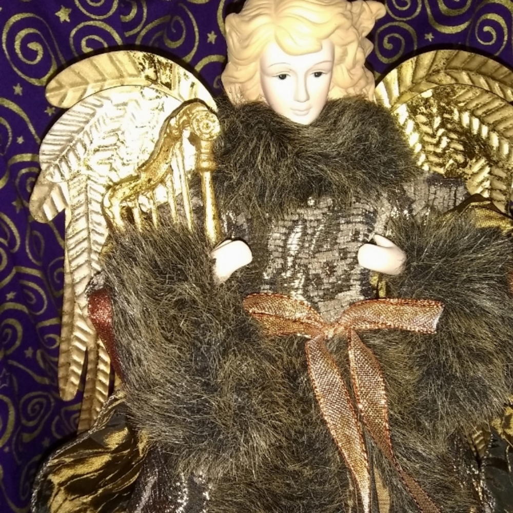 Autumn or Christmas Tree Top Brocade Angel